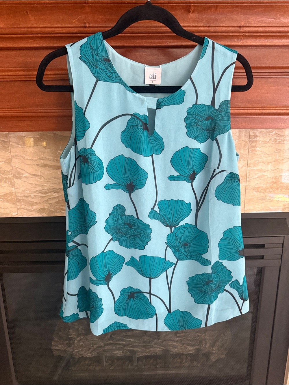 CAbi Teal Floral Keyhole Sleeveless Top